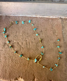 “The Golden Collection” Turquoise Beaded Gravel Lariat Handmade 14k Gold Plated Necklace