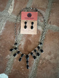 Navajo Sterling Silver & Black Onyx Necklace & Earring Set Signed