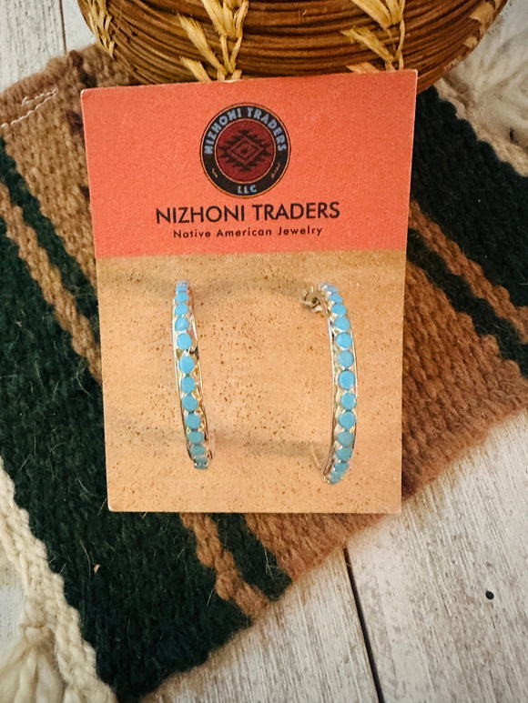 Zuni Sterling Silver & Turquoise Hoop Earrings