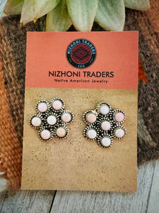 Navajo Sterling Silver & Queen Pink Conch Flower Cluster  Earrings