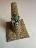 Handmade Turquoise & Sterling Silver Adjustable Feather Ring Signed Nizhoni