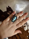 Beautiful Navajo Sterling Silver & Single Stone Golden Hills Turquoise Adjustable Ring Signed