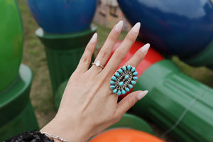 “Desert Jewel” Handmade Turquoise & Sterling Silver Adjustable Ring Signed Nizhoni