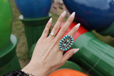 “Desert Jewel” Handmade Turquoise & Sterling Silver Adjustable Ring Signed Nizhoni