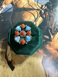 Beautiful Handmade Sterling Silver, Golden Hills Turquoise & Coral Adjustable Ring