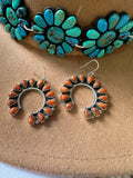 Handmade Orange Mojave & Sterling Silver Naja Style Dangle Earrings Signed Nizhoni