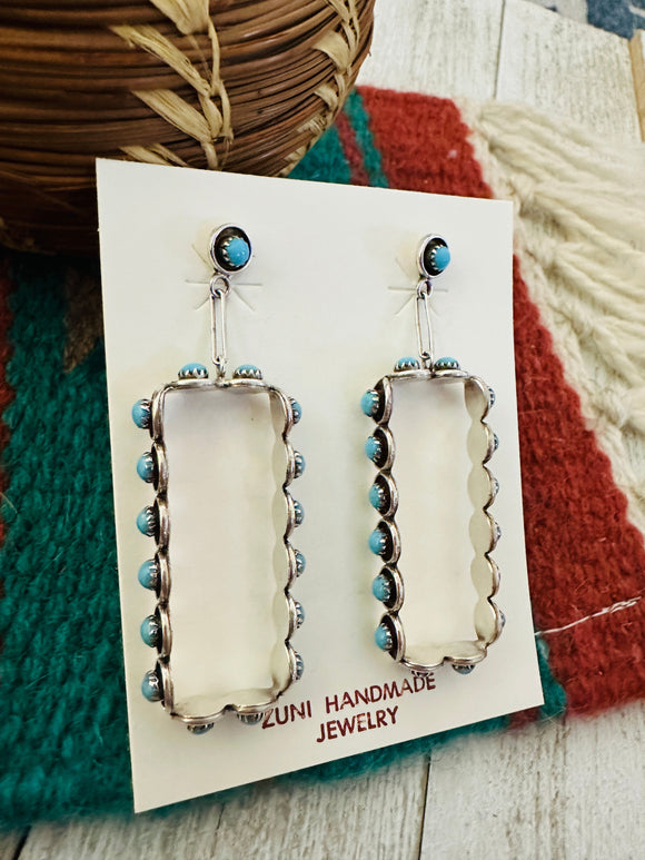 Zuni Turquoise & Sterling Silver Snake Eye Dangle Earrings