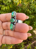 Beautiful Handmade Sonoran Gold Turquoise And Sterling Silver 3 Stone Ring