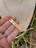 The Golden Collection” HOWDY Handmade Pink Fire Opal 14k Gold Plated Bar Charm Necklace