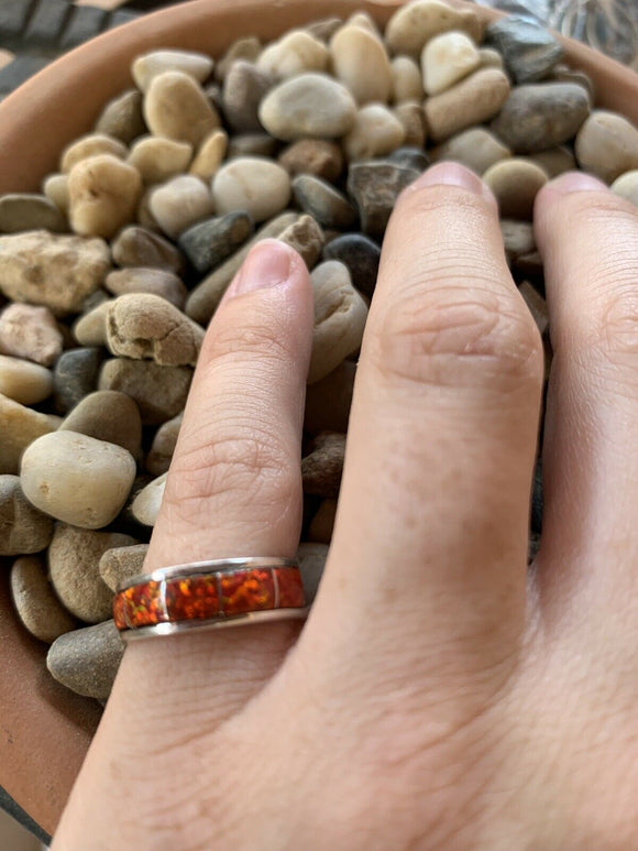 Zuni Sterling Silver Red Opal Stacker Ring