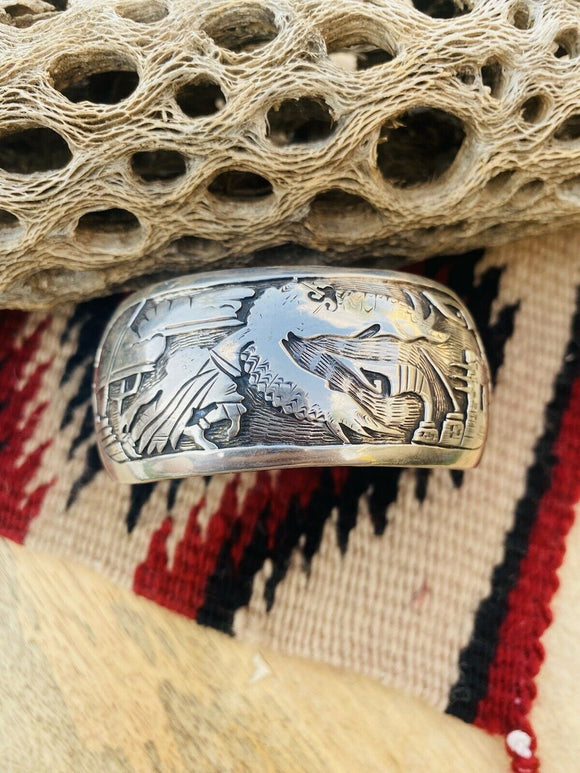 Vintage Navajo Sterling Silver Story Teller Cuff Bracelet