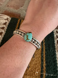 Handmade Number 8 Turquoise & Sterling Silver Single Stone Adjustable Cuff Bracelet