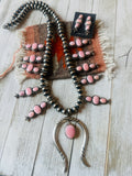 Navajo Sterling Silver & Queen Pink Conch Squash Blossom Necklace Set