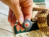 Navajo Sterling Silver & Red Spiny Concho Adjustable Ring