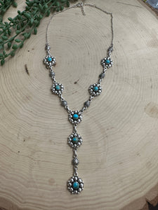 Handmade Turquoise & Sterling Silver Ball Lariat Necklace Signed Nizhoni