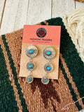 Navajo Hand Stamped Sterling Silver & Turquoise Concho Dangle Earrings