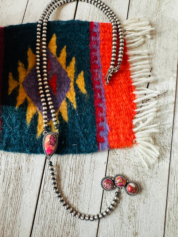 Navajo Multi Stone & Sterling Silver Pearl Beaded Lariat Necklace