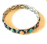 Navajo Multi Stone & Sterling Silver Bangle Bracelet Signed Lerry James