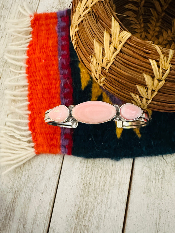 Navajo Queen Pink Conch Shell & Sterling Silver Cuff Bracelet