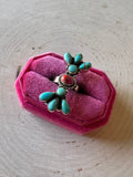 Beautiful Handmade Pink Dream Mojave, Turquoise And Sterling Silver Adjustable Cluster Ring