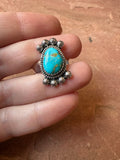 Beautiful Handmade Sonoran Turquoise And Sterling Silver Adjustable Ring