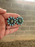 Handmade Flower Sterling Silver, Blue Fire Opal, Number 8 Turquoise Cluster Post Earrings Signed Nizhoni