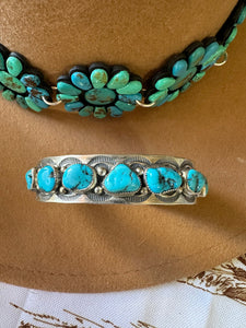 Navajo Turquoise & Sterling Silver Cuff Bracelet Signed B Shorty