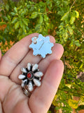 Handmade White Buffalo, Coral & Sterling Silver Cluster Earrings Signed Nizhoni