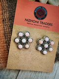 Navajo Sterling Silver & Queen Pink Conch Flower Cluster  Earrings