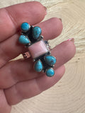 Beautiful Handmade Turquoise, Pink Conch And Sterling Silver Adjustable Ring 2