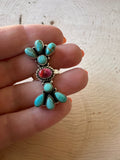 Beautiful Handmade Pink Dream Mojave, Turquoise And Sterling Silver Adjustable Cluster Ring