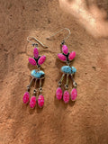 Handmade Natural Golden Hills Turquoise, Hot Pink Opal and Sterling Silver Dangle Earring