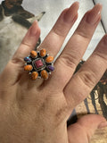 Handmade Purple Dream Mojave, Rhodonite, Orange Mojave And Sterling Silver Adjustable Ring