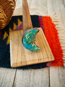 Navajo Turquoise & Sterling Silver Adjustable Moon Ring by Russell Sam