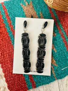 Navajo Black Onyx & Sterling Silver Dangle Earrings by Jacqueline Silver