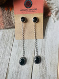 Navajo Sterling Silver & Black Onyx Dangle Earrings