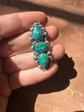 Beautiful Handmade Sonoran Turquoise And Sterling Silver Adjustable 3 Stone Ring