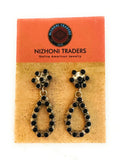 Zuni Sterling Silver & Black Onyx Petit Point Dangle Earrings