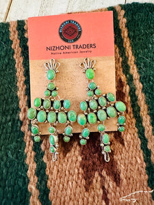 Navajo Green Turquoise & Sterling Silver Cluster Dangle Earrings