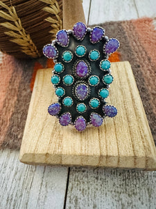 Handmade Sterling Silver, Turquoise & Purple Opal Cluster Adjustable Ring by Nizhoni