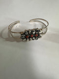 Handmade Sterling Silver, White Buffalo & Coral Adjustable Cuff Bracelet