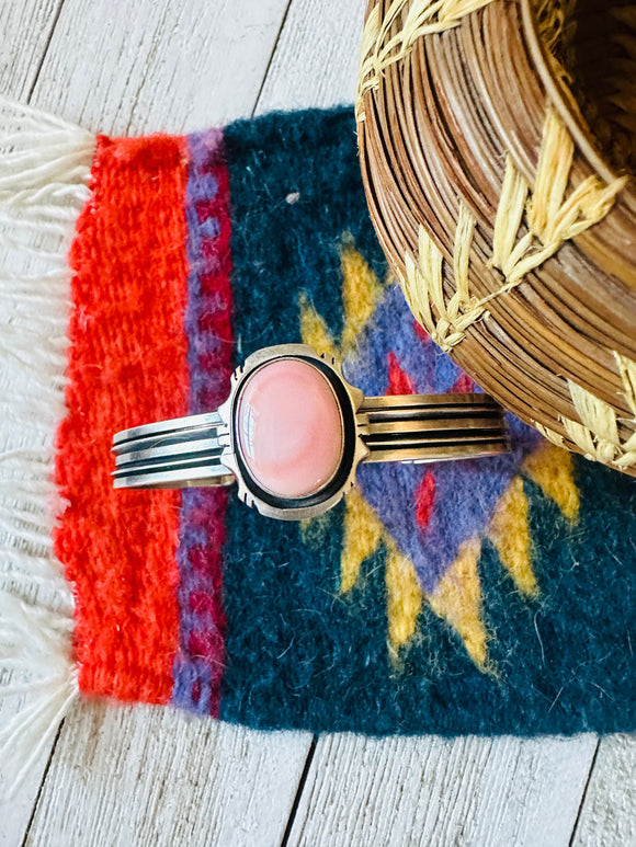 Navajo Queen Pink Conch Shell & Sterling Silver Cuff Bracelet