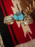 Navajo Turquoise & Sterling Silver Feather Cuff Bracelet