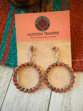 Zuni Sterling Silver & Coral Petit Point Dangle Earrings