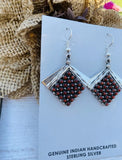 Zuni Sterling Silver & Coral Petit Point Dangle Earrings