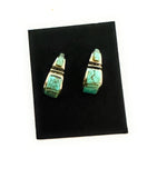 Navajo Turquoise 8 & Sterling Silver Inlay Half Hoop Earrings