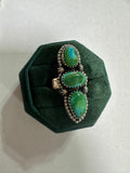 Beautiful Handmade Sonoran Gold Turquoise And Sterling Silver 3 Stone Ring