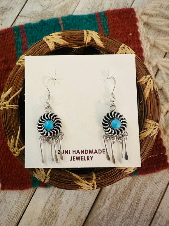 Zuni Turquoise & Sterling Silver Dangle Earrings Signed