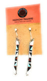 Zuni Multi Stone & Sterling Silver Inlay Dangle Earrings