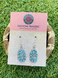 Zuni Sterling Silver & Turquoise Petit Point Cluster Dangle Earrings